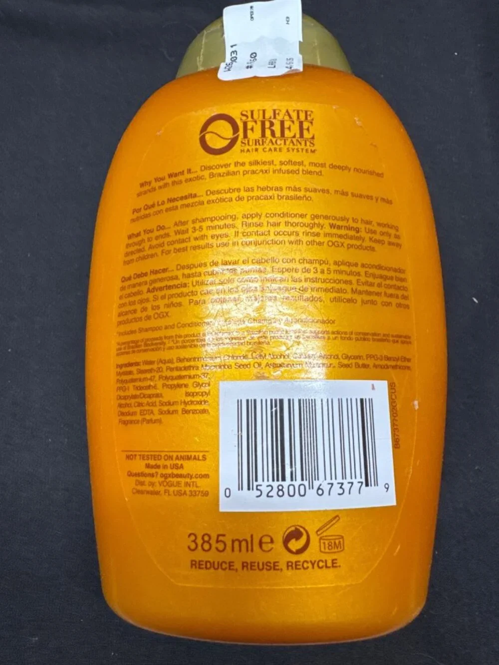 OGX Deeply Restoring + Pracaxi Recovery Oil Conditioner Sulfate-Free 385ml Bottl